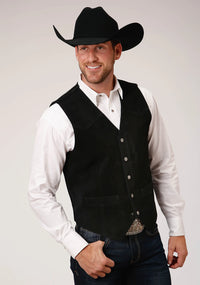 Roper Men's Silky Cow Suede Leather Vest in Black