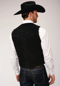 Roper Men's Silky Cow Suede Leather Vest in Black