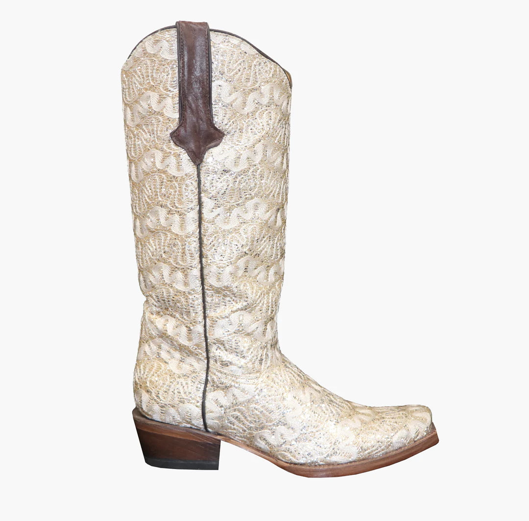 Tanner Mark Women's The Bride Shimmer Western Boot- Beige