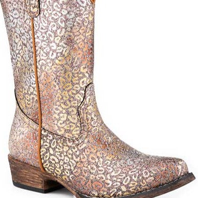 Roper Girl's Riley Faux Leather Leopard Western Boot