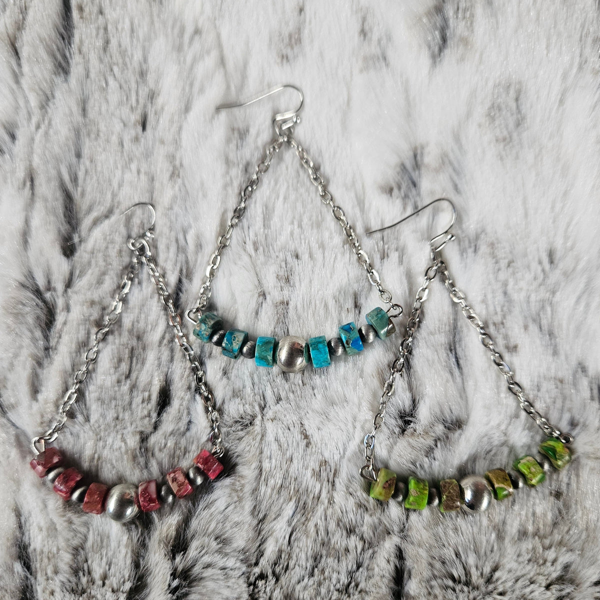 Rondelle Gemstone & Silver Pearl Bar Earrings (3 Gemstone Variants Available)