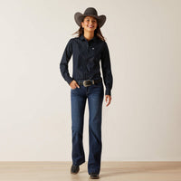 Ariat Women's Wrinkle Resist Kirby Stretch Long Sleeve Western Button Down Shirt in Salute/Silver Lurex (Available in Plus Sizes)