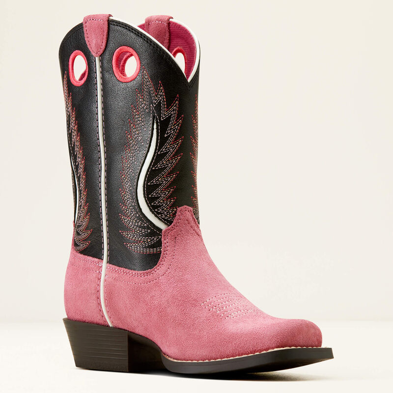 Ariat Kid's Futurity Fort Worth Western Boot in Haute Pink Suede/ Madison Avenue