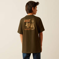 Ariat Youth Boy's Armadillo On A Half Shell Graphic Logo T-Shirt in Dark Olive
