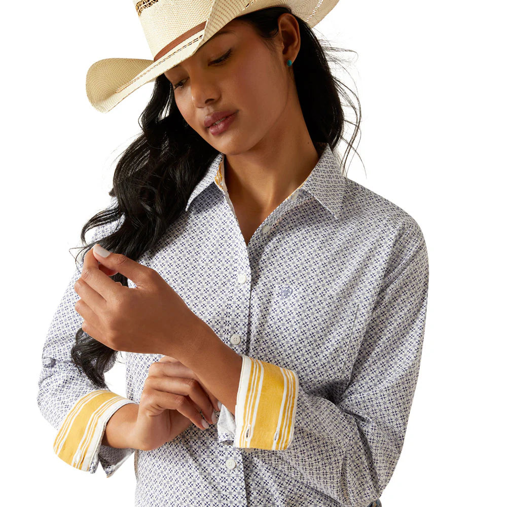 Ariat Women's Kirby L/S Western Stretch Button Down Shirt in Ocean Geo (Available in Plus Sizes)