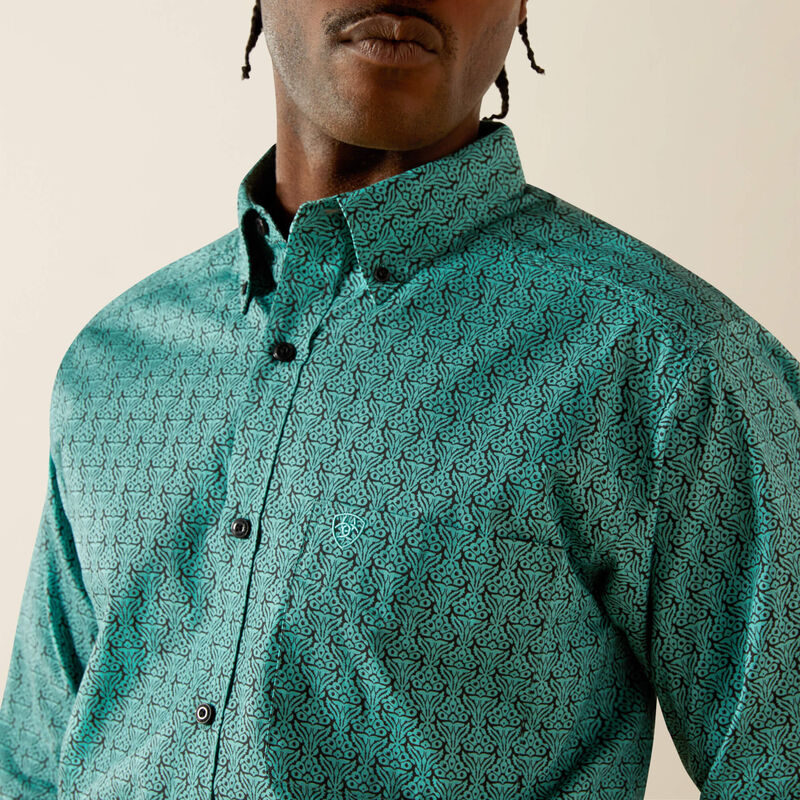 Ariat Men's L/S Berger Fitted Button Down Shirt in Aqua