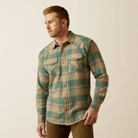 Ariat Men's Huxlee L/S Retro Fit Western Snap Shirt in Deep Teal