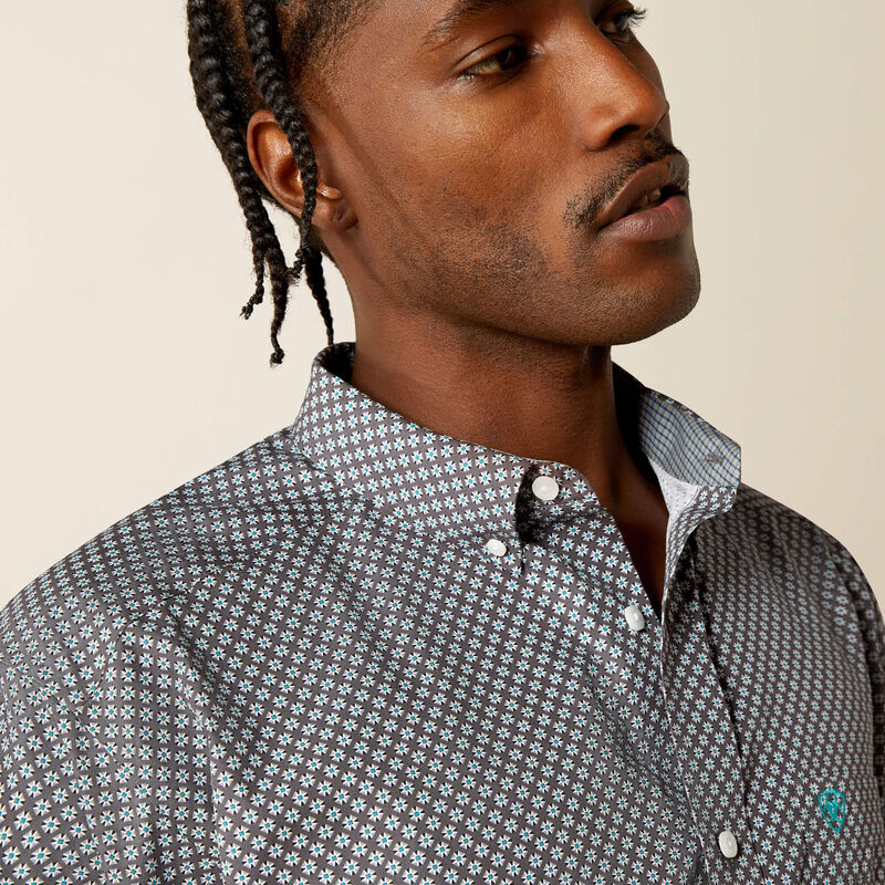 Ariat Men's L/S Wrinkle Free Caleb Classic Fit Western Button Down Shirt in Dark Grey (Available in Regular & Tall Sizes)