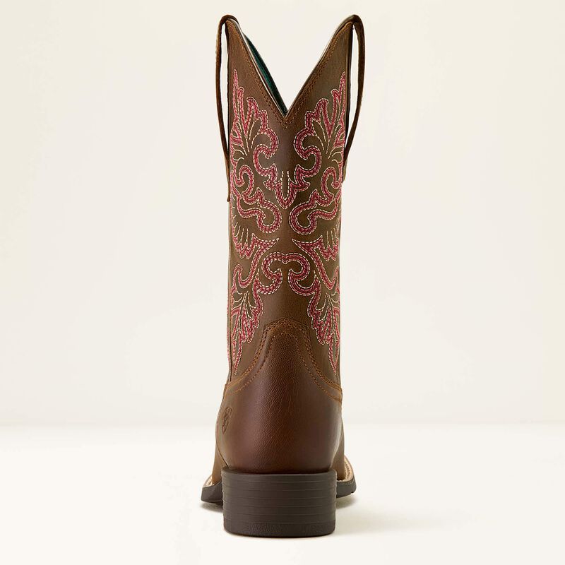 Ariat Women's Round Up StretchFit Wide Square Toe Western Boot in Sassy Brown