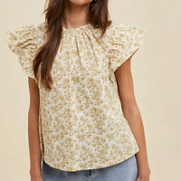 Women's Floral Ruffle Sleeve Blouse in Dijon Natural