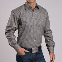 Stetson Men's Polaris Geometric Print Western Snap Shirt in Grey