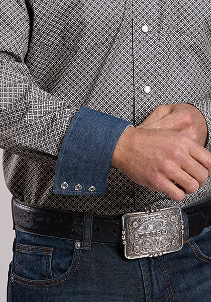 Stetson Men's Polaris Geometric Print Western Snap Shirt in Grey