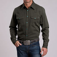 Stetson Men's L/S Turquoise Snap Twill Western Shirt in Olive