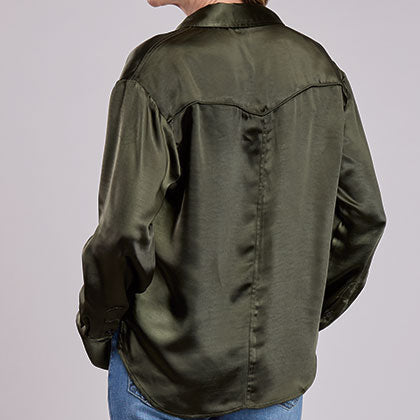 Stetson Women's L/S Satin Blouse in Olive