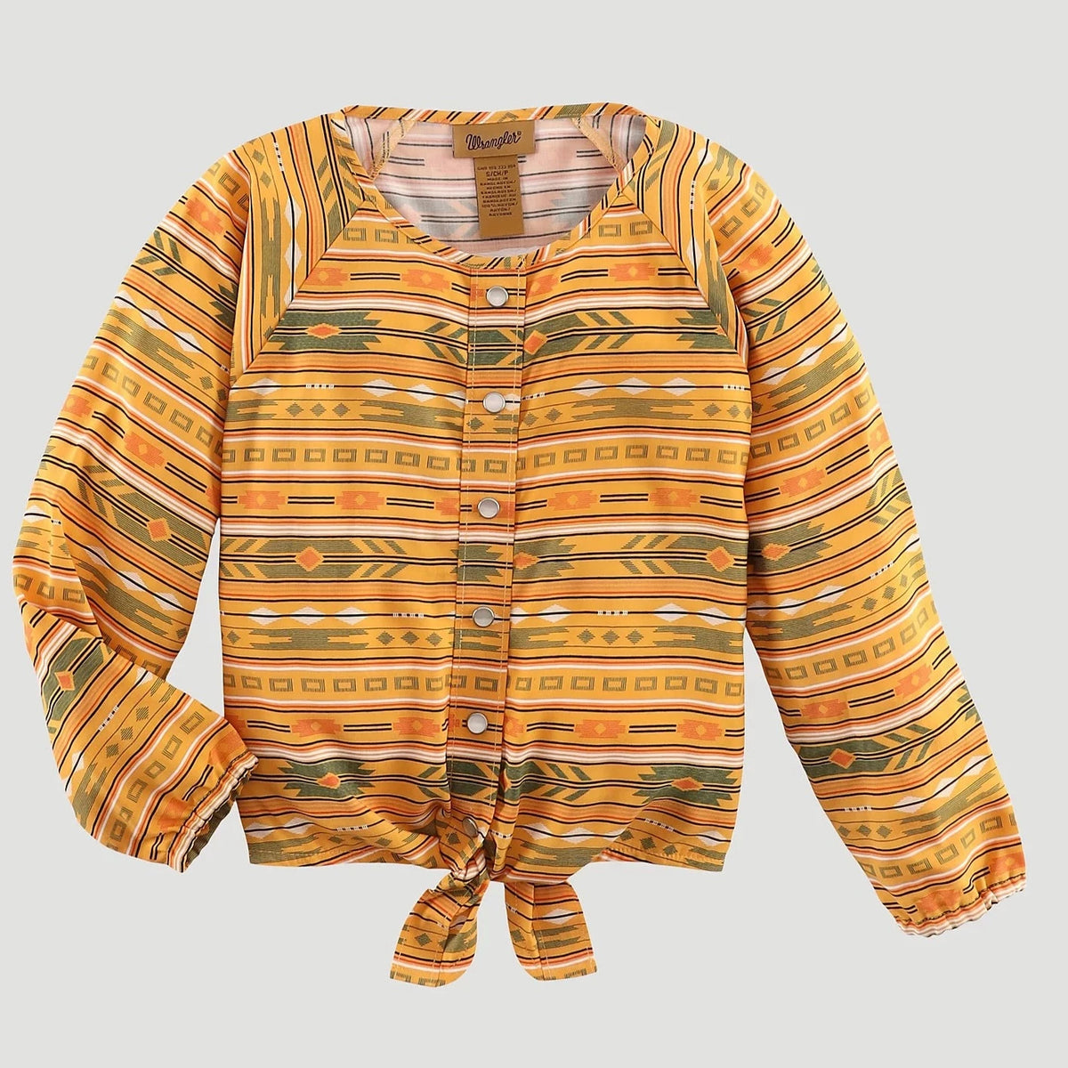 Wrangler Girl's Pearl Snap Long Sleeve Tie Front Shirt-Yellow