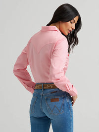 Wrangler Retro Women's L/S Western Solid Button Down in Peony