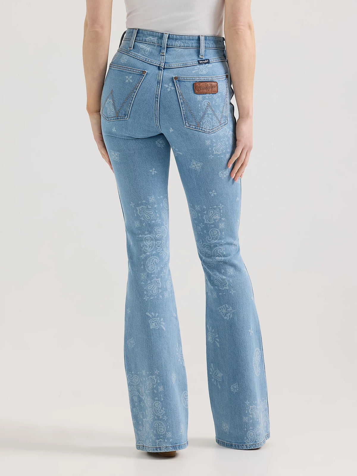 Wrangler Retro Women's Bailey High Rise Paisley Printed Flare Jean in Light Wash