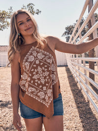 Wrangler Retro Women's Bandana Diamond Front Tank in Sienna Brown