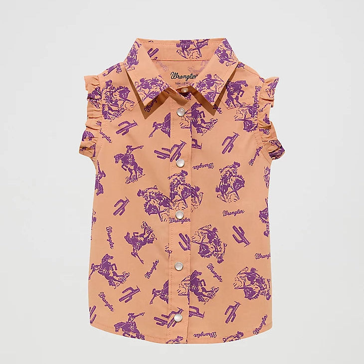 Wrangler Baby & Toddler Girl's Sleeveless Ruffle Western Shirt in Orange
