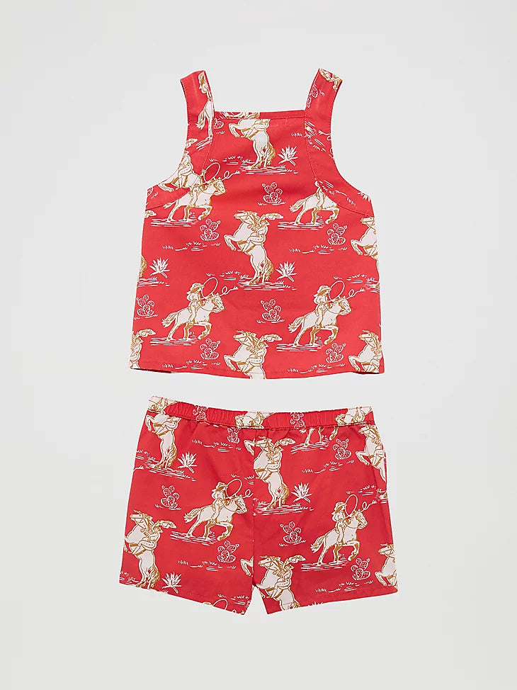 Wrangler Baby Girl's Western Print Shorts Set in Red Horse