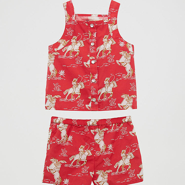 Wrangler Baby Girl's Western Print Shorts Set in Red Horse