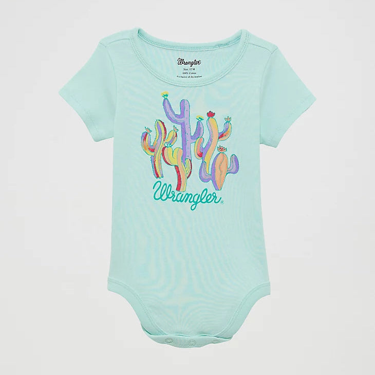Wrangler Baby Girl's S/S Western Cactus Graphic Bodysuit in Teal