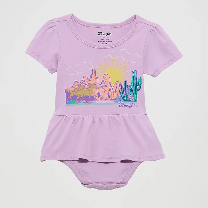 Wrangler Baby Girl's S/S Western Desert Graphic Bodysuit in Purple
