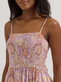 Wrangler Retro Women's Smocked Bodice Maxi Dress in Pastel Paisley