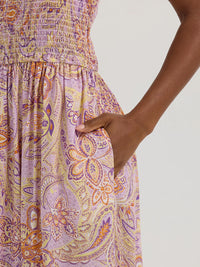 Wrangler Retro Women's Smocked Bodice Maxi Dress in Pastel Paisley