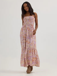 Wrangler Retro Women's Smocked Bodice Maxi Dress in Pastel Paisley