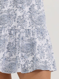 Wrangler Retro Women's Smocked Bodice Ruffle Dress in Blue and White