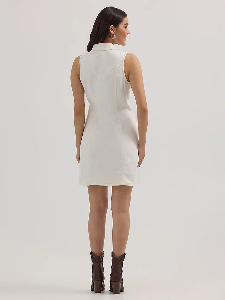 Wrangler Retro Women's Sleeveless Western Snap Shift Dress in White