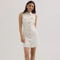 Wrangler Retro Women's Sleeveless Western Snap Shift Dress in White