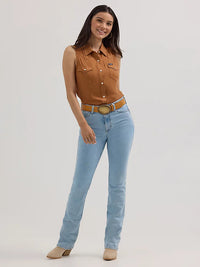 Wrangler Retro Women's Sleeveless Textured Slim Western Snap Shirt in Brown