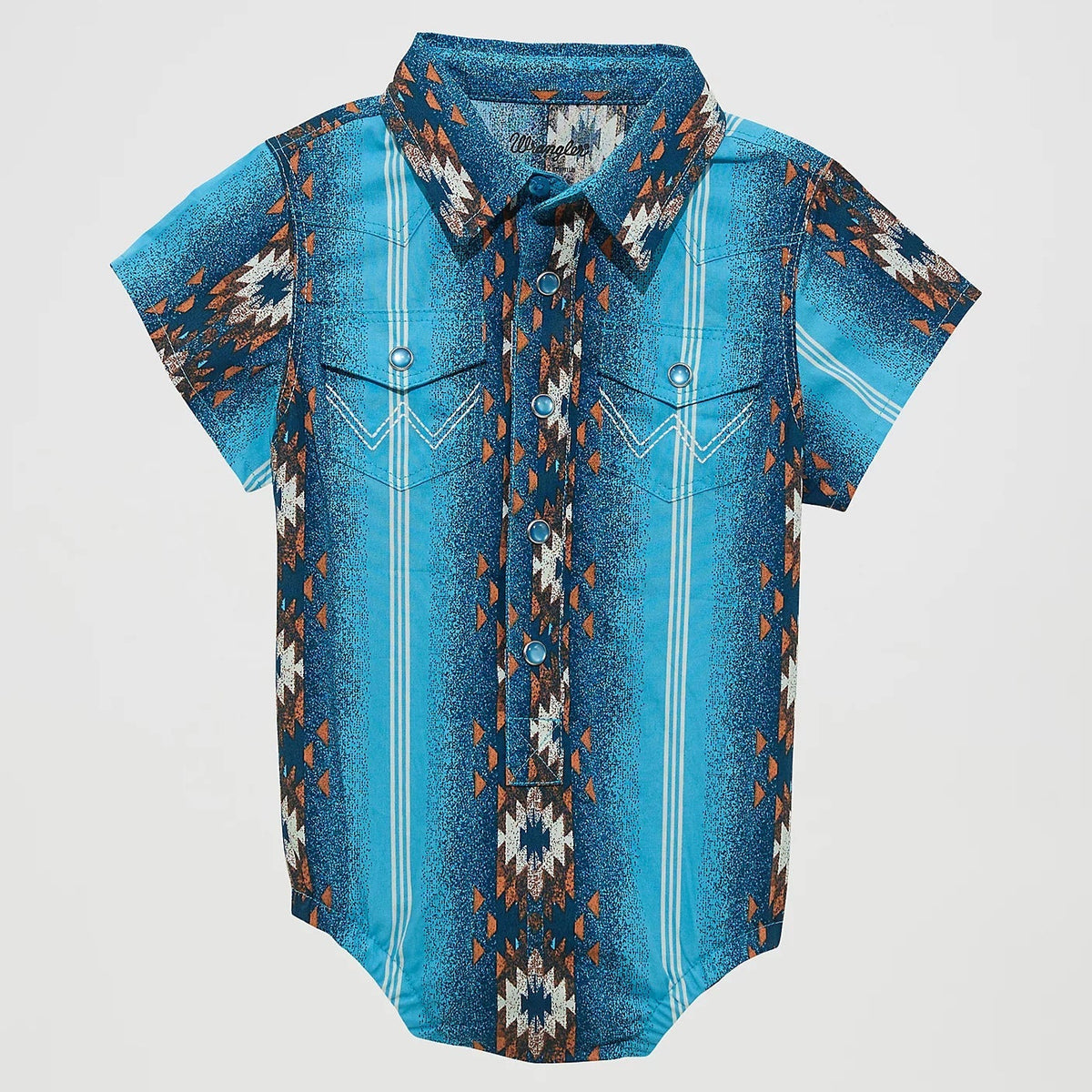 Wrangler Baby Boy's S/S Checotah Western Snap Bodysuit in Sea Salt Blue