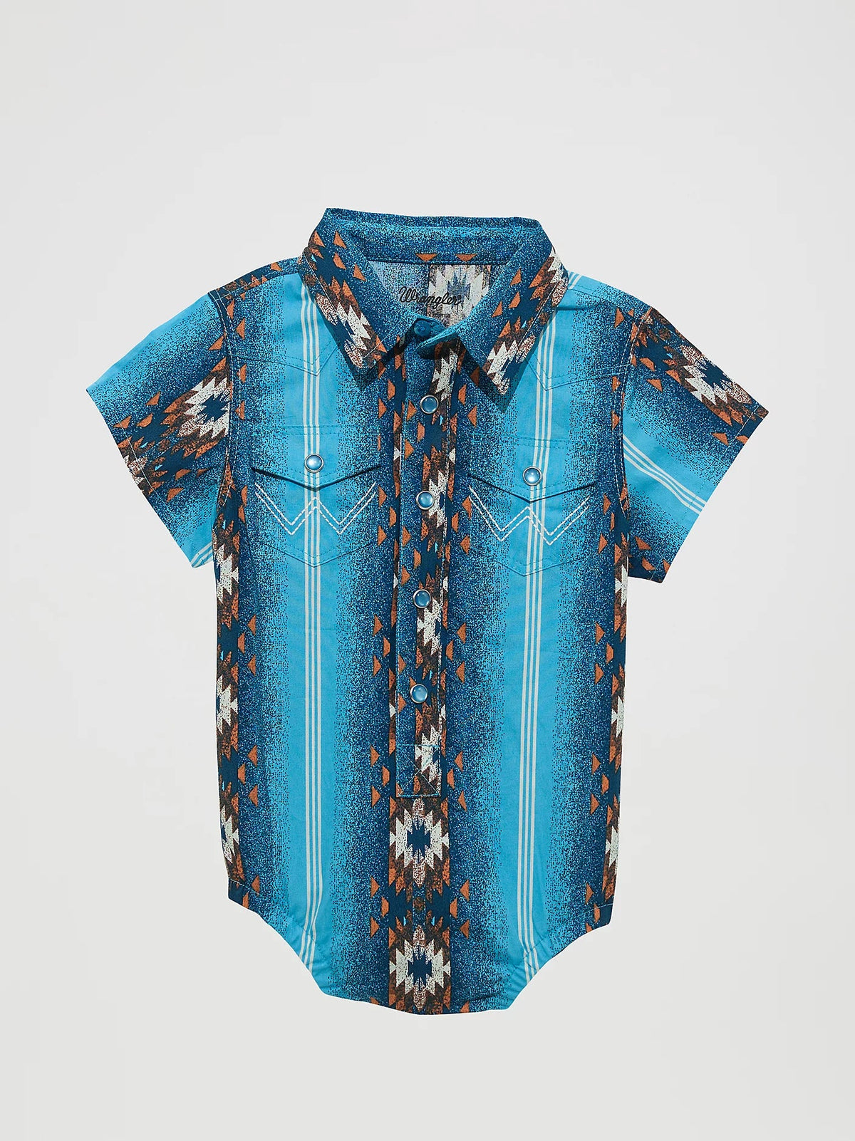 Wrangler Baby Boy's S/S Checotah Western Snap Bodysuit in Sea Salt Blue