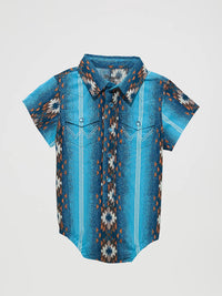 Wrangler Baby Boy's S/S Checotah Western Snap Bodysuit in Sea Salt Blue