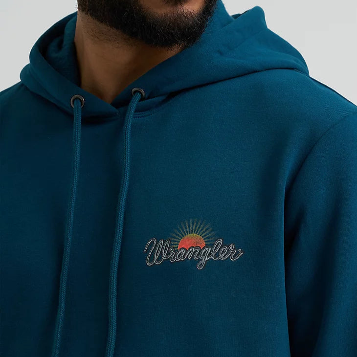 Wrangler Men's Desert Graphic Logo Pullover Hoodie in Reflecting Pond