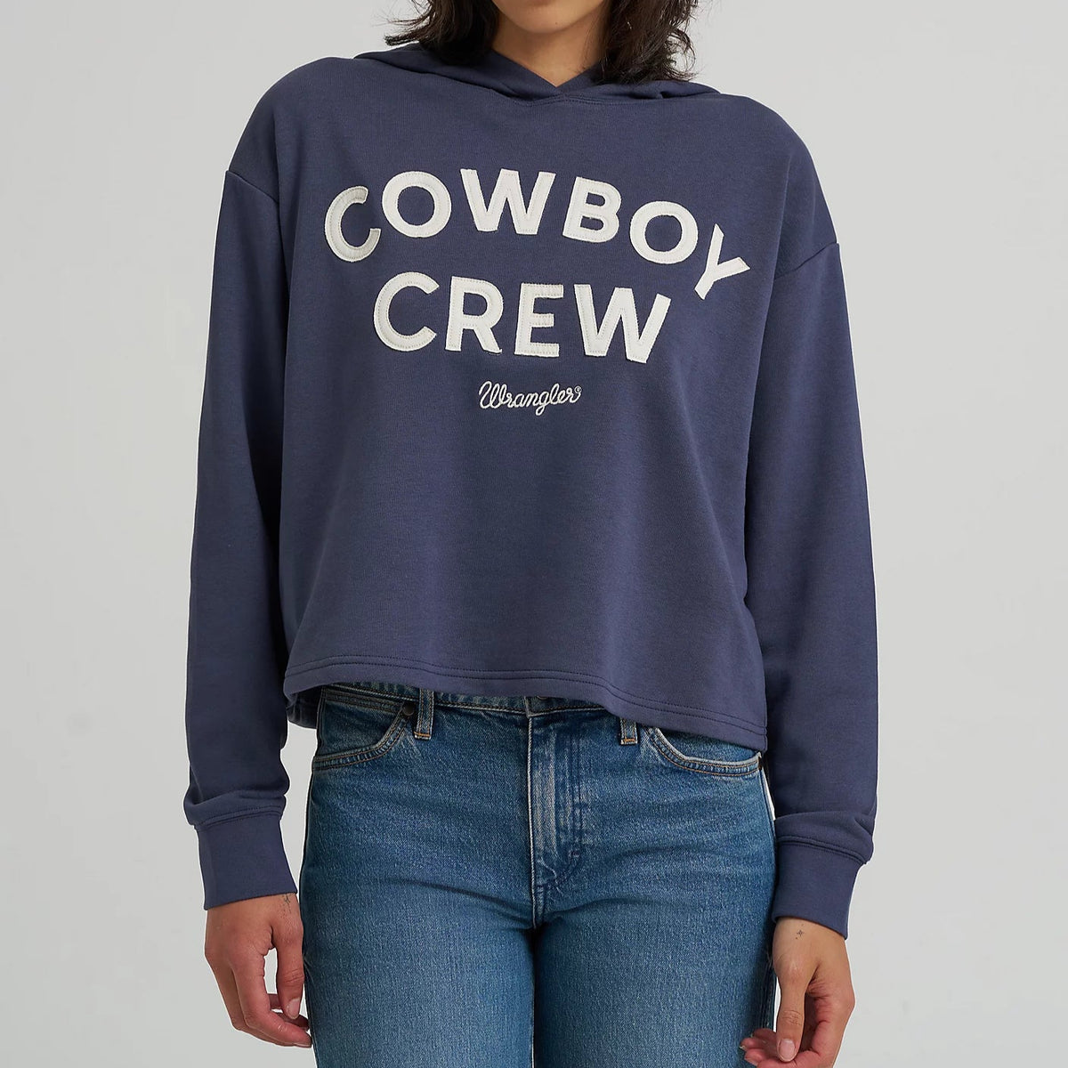 Wrangler Retro Women's Cowboy Crew Cropped Hoodie in Odyssey Grey