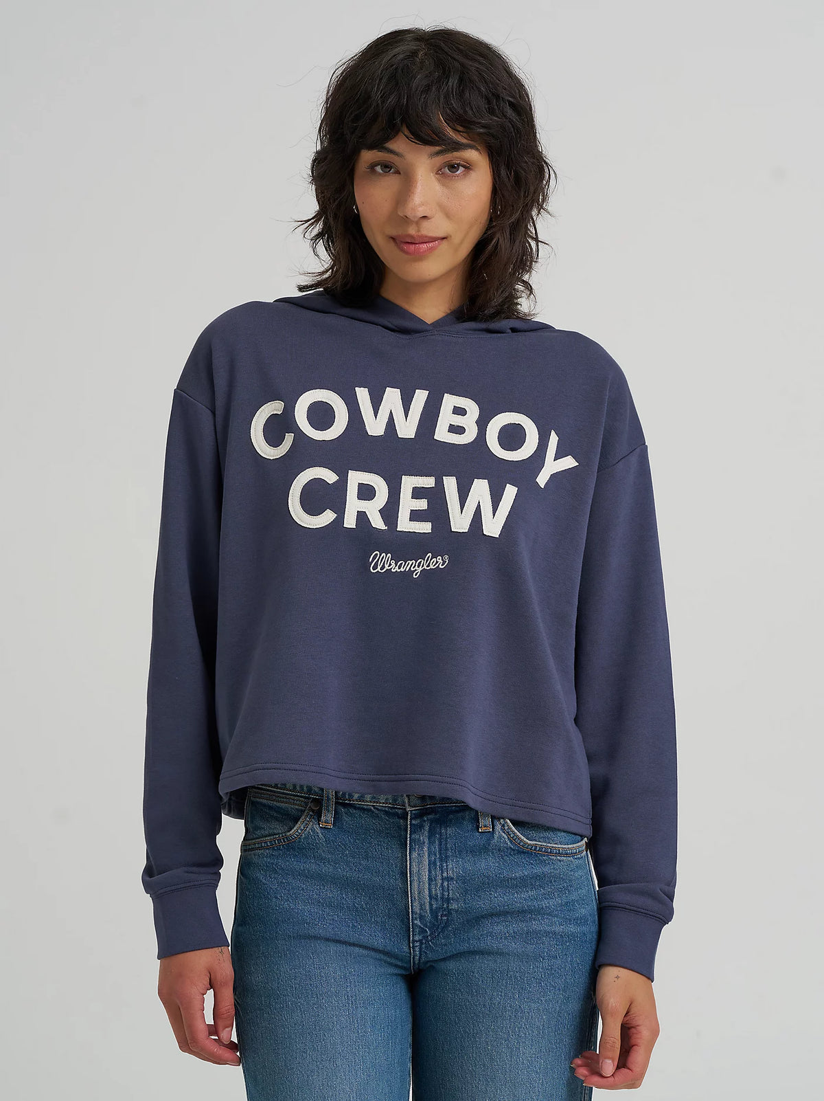 Wrangler Retro Women's Cowboy Crew Cropped Hoodie in Odyssey Grey