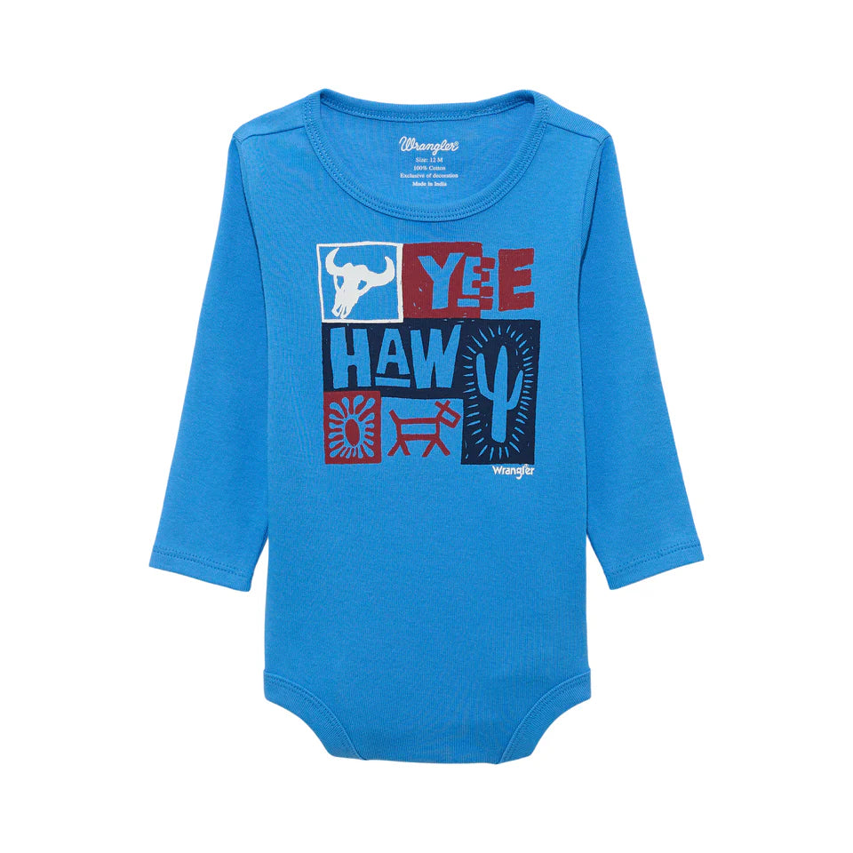 Wrangler Baby Boy's L/S Yee Haw Bodysuit in Blue