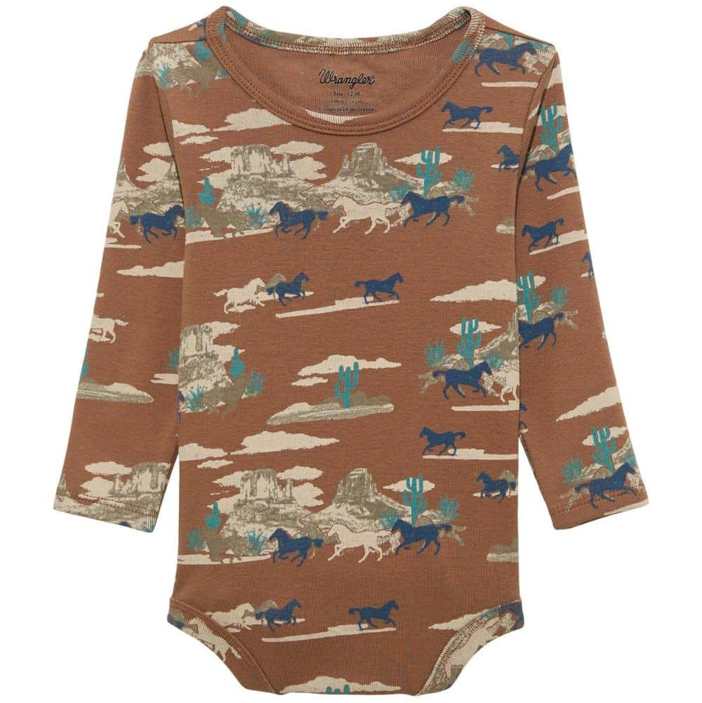 Wrangler Baby Boy's L/S Desert Print Bodysuit in Brown