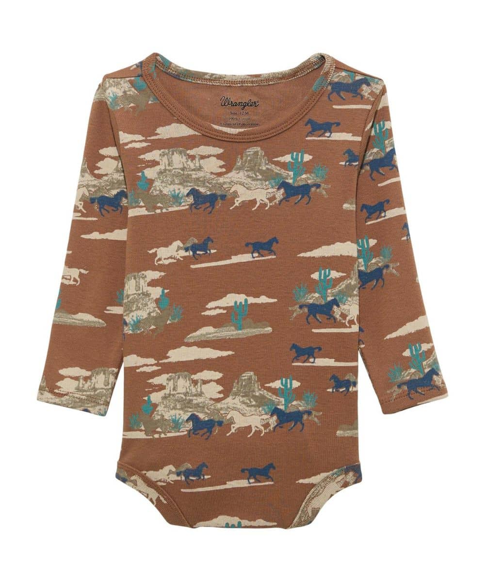 Wrangler Baby Boy's L/S Desert Print Bodysuit in Brown