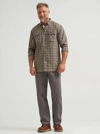 Wrangler Men's Riggs Workwear L/S Technical Work Shirt in Dark Khaki Plaid (Available in Plus Sizes)