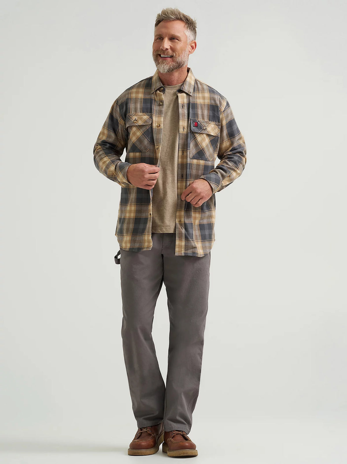 Wrangler Men's Riggs Workwear L/S Flannel Foreman Plaid Shirt in Asphalt (Available in Plus Sizes)