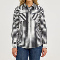 Wrangler Women's Retro L/S Western Snap Dress Shirt in Slate Stripe