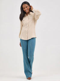 Wrangler Retro Women's L/S Poet Sleeve Western Shirt in Buff