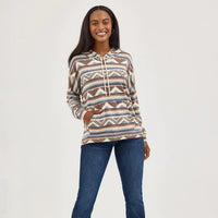 Wrangler Retro Women's Geometric Relaxed Pullover Hoodie in Brown