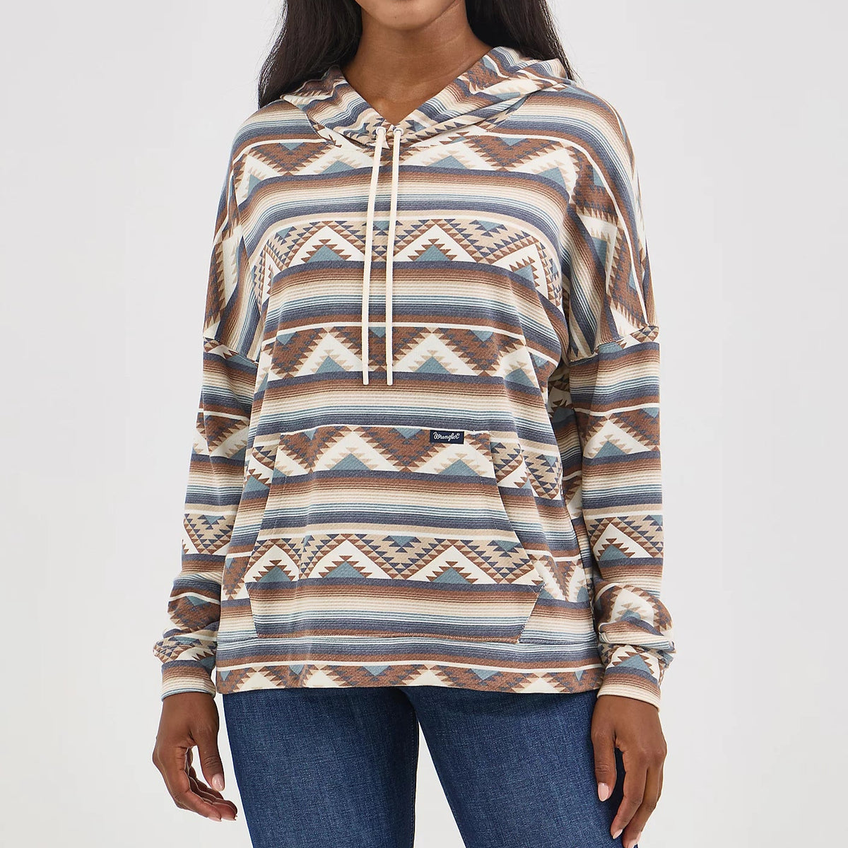 Wrangler Retro Women's Geometric Relaxed Pullover Hoodie in Brown