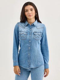 Wrangler Women's Retro L/S Denim Cowboy Snap Shirt